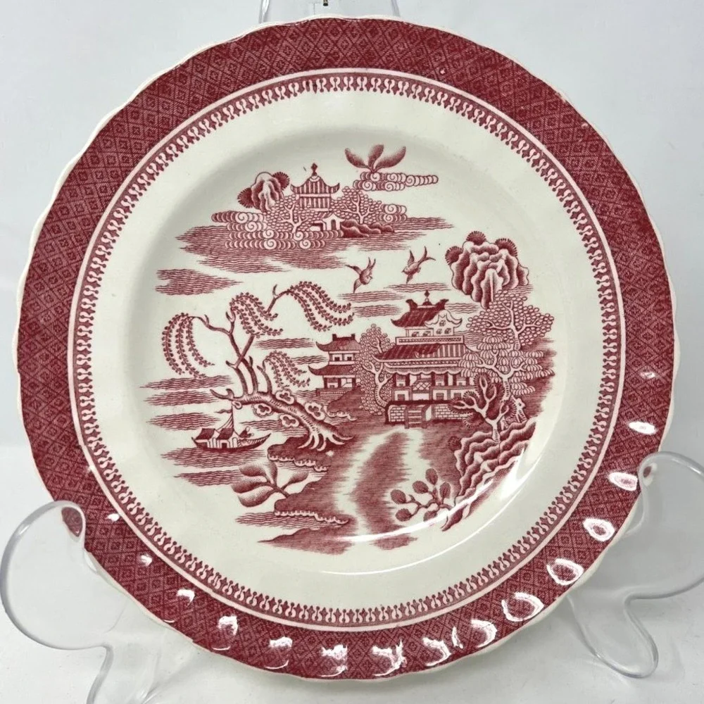 Spode Copeland Mandarin Luncheon Plate Red White Chelsea No Trim 9‎ Inch B VTG